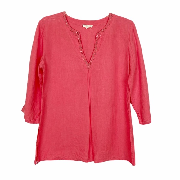 Eileen Fisher Coral Irish Linen Tunic w/Sequins Sm - Picture 7 of 9